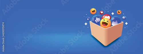 yellow emoji icon with like and love comment in box. Premium Vector. Banner, Cover, Poster Design.