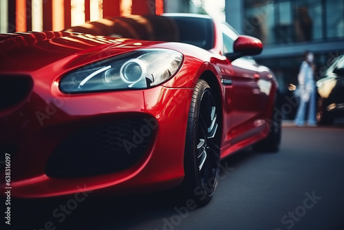 luxury modern red sports car close-up. Generative AI