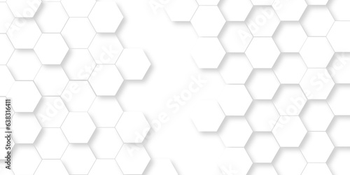 Seamless pattern with hexagons. 3d Hexagonal structure futuristic white background and Embossed Hexagon. Hexagonal honeycomb pattern background with space for text. 