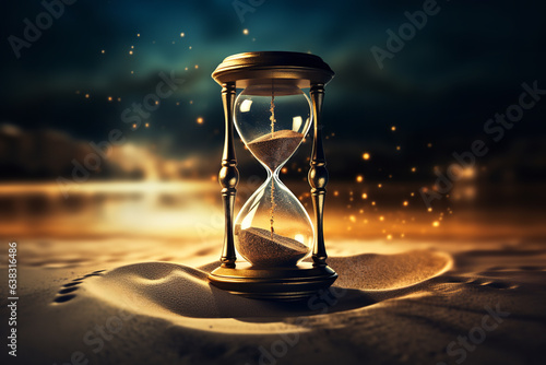 Obraz na płótnie Time unveils all: golden sands of an hourglass slowly uncover a concealed messag