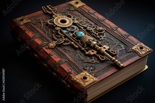 Secrets penned: a leather-bound book sealed with an ornate lock and key, awaiting the rightful keeper to unveil its stories