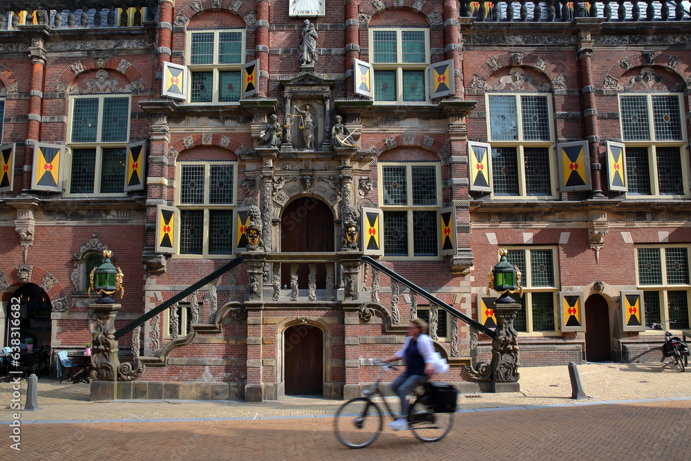 The ornate and colorful architecture of Renaissance style City Hall of Bolsward, Friesland, Netherlands