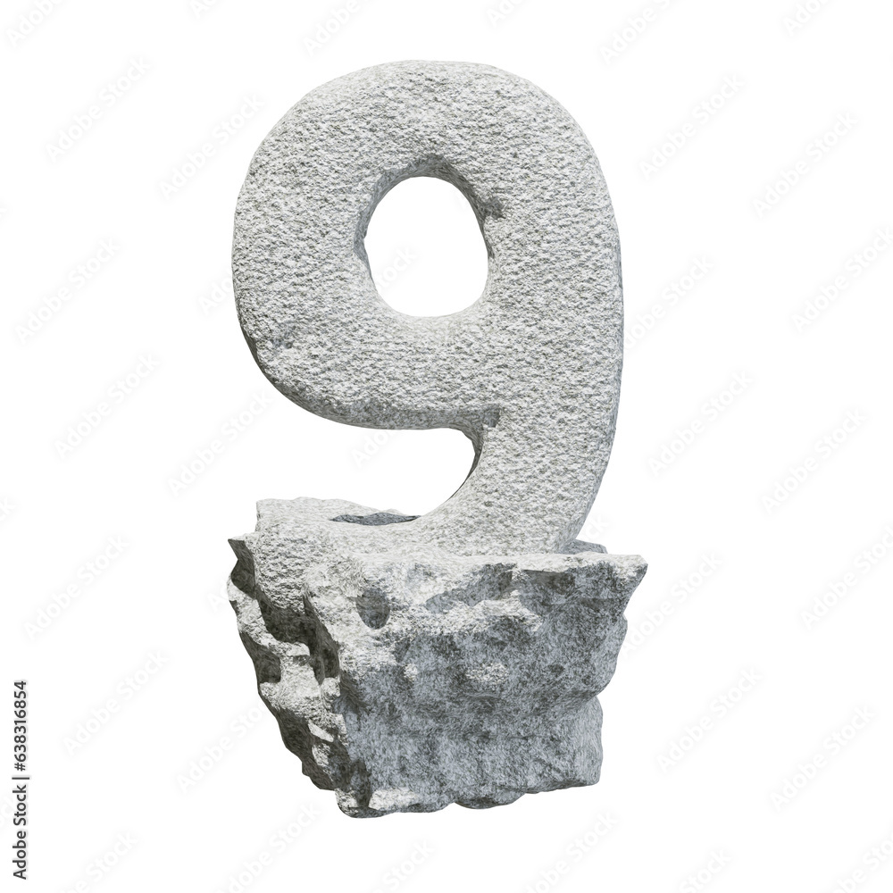 Stone number 9, Figures and symbols. 3D rendering Stone number 9, Figures and symbols. 3D rendering