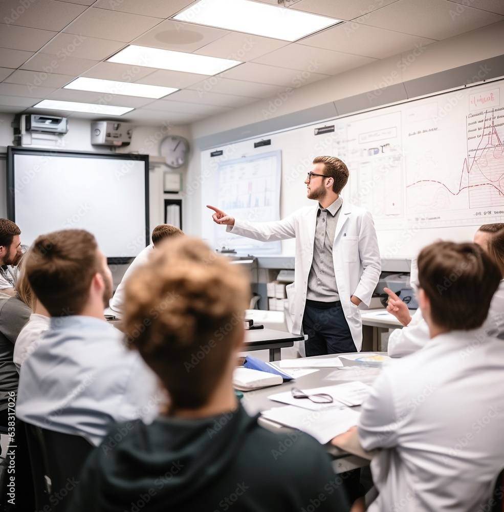 A long shot of a student giving a presentation about their experiment, education stock images A long shot of a student giving a presentation about their experiment, education stock images