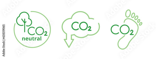 CO2 neutral emblem. Reducing carbon dioxide emissions. Carbon footprint. Vector logo on white background photo
