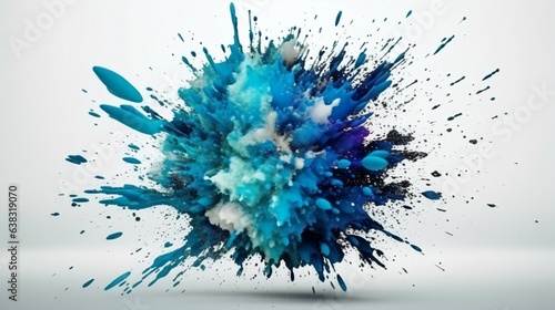 Blue and white Paint Splashes Ignite a Fantastical Explosion on a white background, Illuminating Free Space with Artistic Magic. Generative AI