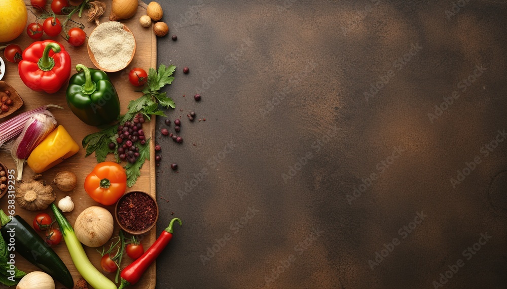 cutting board surrounded by healthy food vegetables