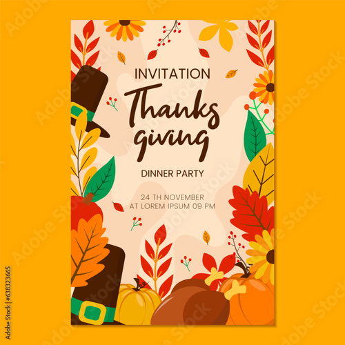 Thanksgiving dinner party invitation vector template