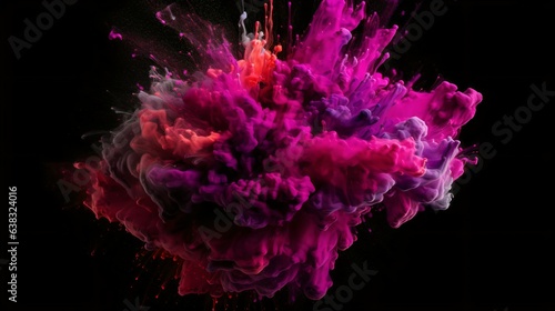 A Flourish of magenta Paint Splashes Ignites a Fantasy Explosion on a Black background, Enveloping Free Space in Creative Energy. Generative AI