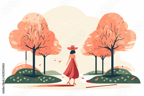 A girl in a dress walking through the park