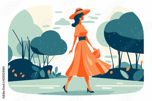 A girl in a dress walking through the park