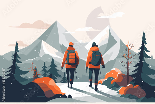 A couple walking in the mountains
