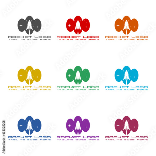 Rocket logo template icon isolated on white background. Set icons colorful