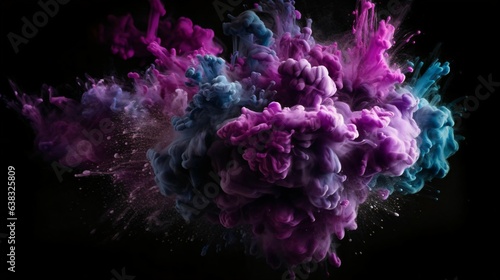 A Flourish of purple and grey Paint Splashes Ignites a Fantasy Explosion on a black Abstract Canvas, Enveloping Free Space in Creative Energy. Generative AI