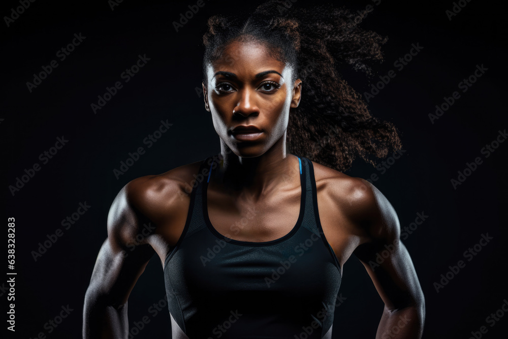 African American female athlete running isolated of the background . Generative AI. African American female athlete running isolated of the background . Generative AI.