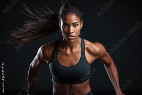 African American female athlete running isolated of the background . Generative AI.