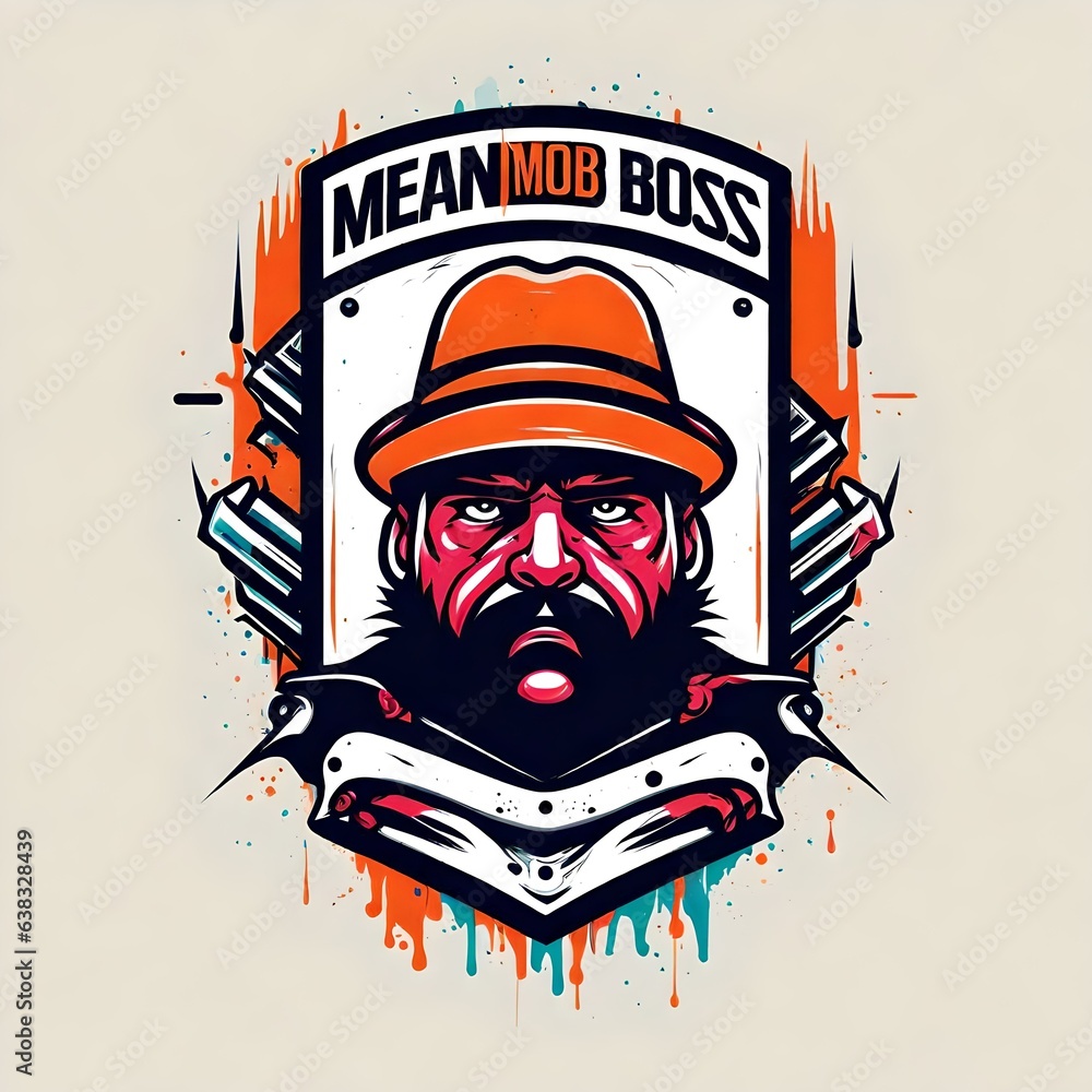 Obraz premium A logo for a business or sports team featuring a fictional caricature of a mean mob mafia boss that is suitable for a t-shirt graphic.