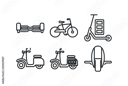 City transport rental black line icons set. 