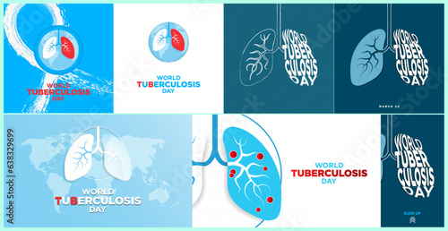 World Tuberculosis Day Design Posters, Banners, and story set. Pair of Lung illustration infected with TB. Tuberculosis typography in shape of lungs. Vector Illustration. 