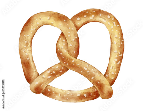 Watercolor pretzel Hand drawn watercolor illustration isolated element