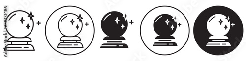 Crystal Ball line Icon, Outline vector symbol of fortune teller glass crystal magic ball. Logo set of mystical fantasy gazing wizard in flat outline style