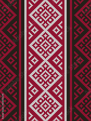Ukrainian Embroidery. Traditional Ethnic Seamless Pattern. White, Red, Black Colors