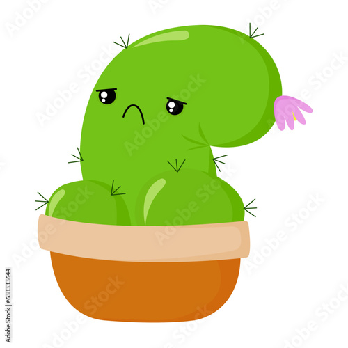 Flaccid penis, infertility, premature ejaculation. Cactus character. Impotence erection. Soft penis, sluggish erection. Erectile dysfunction. Sexual disorder. Stock vector illustration.