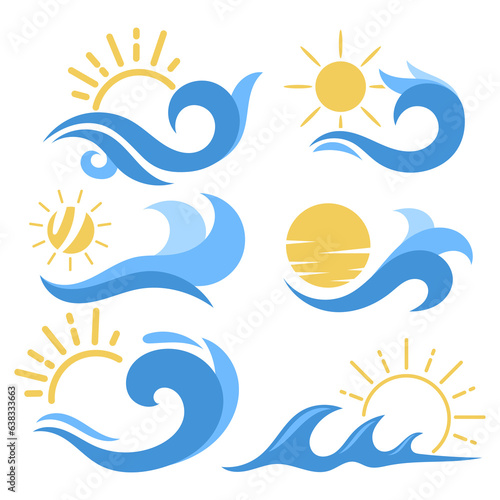 set of sun and sea wave