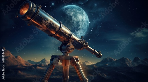 Vintage telescope revealing celestial wonders in a futuristic night sky | generative ai