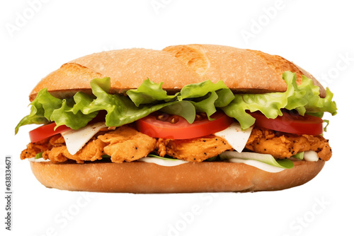 Transparent Background Chicken Meat Sandwich with Salad. Generative AI