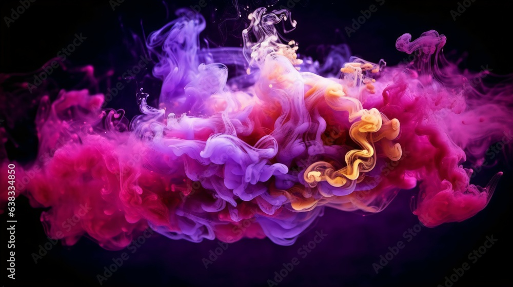Purple, burgundy and gold Smoke Bombs with Backlighting Effects, Event Celebration and Festive Concept. Generative AI