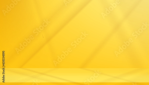 Studio Background podium display with shadow and sunlight reflection on yellow cement wall room,Vector Backdrop Banner Empty Studio Room for Spring,Summer,Autumn,Fall,Cosmetic Product presentation