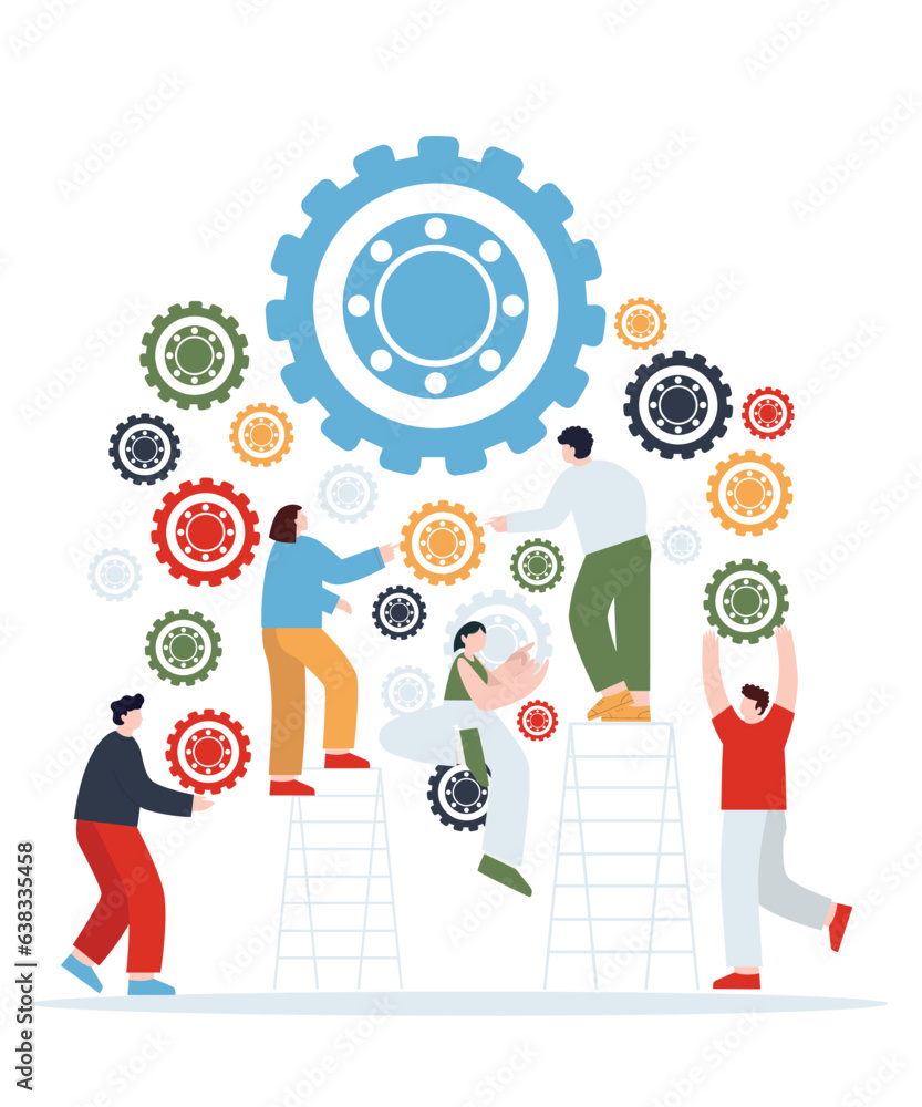 Flat Style And Flat Art Of 5 Corporate People With Gear Vectors Flat Style And Flat Art Of 5 Corporate People With Gear Vectors