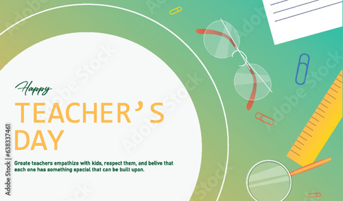 Teacher's day banner in flat style. Illustration in flat design style honoring Teachers' Day with a light green background. Vector illustration.