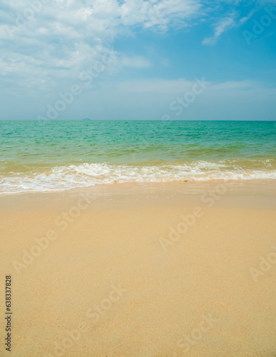 Beautiful Landscape summer vertical front viewpoint tropical sea beach white sand clean and blue sky background calm Nature ocean Beautiful  wave water travel at Sai Kaew Beach thailand Chonburi