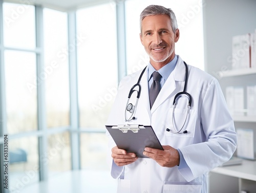 portrait of a doctor holding a clipboard