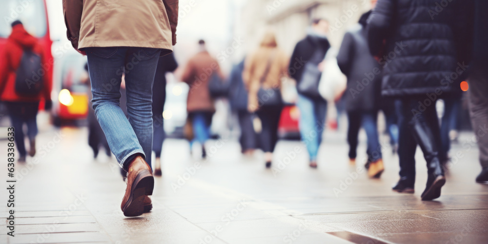 Naklejka premium Motion blurred people legs crossing the pedestrian in New York city