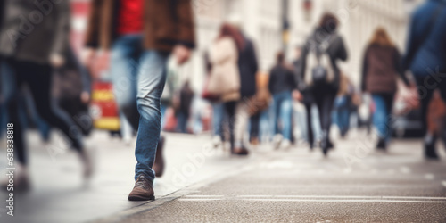 Obraz na płótnie Motion blurred people legs crossing the pedestrian in New York city
