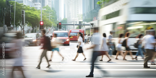 Motion blurred people crossing the pedestrian in Singapore