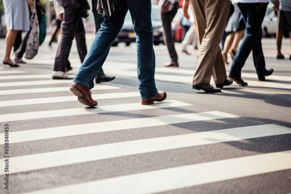 Motion blurred people legs crossing the pedestrian in New York city Motion blurred people legs crossing the pedestrian in New York city