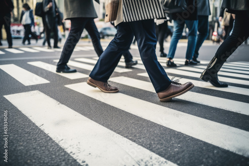 Motion blurred people legs crossing the pedestrian in New York city