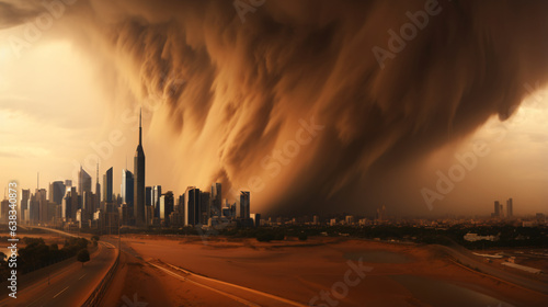 Dramatic sandstorm over the modern city