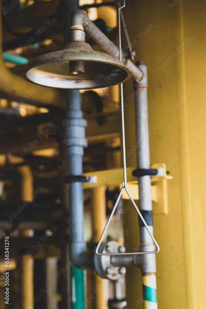 Wash stations and emergency showers at oil and gas rigs Stock Photo