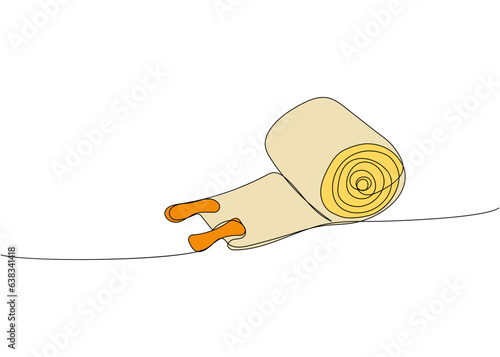 Elastic Wrap Bandage, bandaging, sprain, medical supplies, equipment one line color art. Continuous line drawing of medication, healthcare, clinical, disposable, tool, healthy, traumatology, trauma