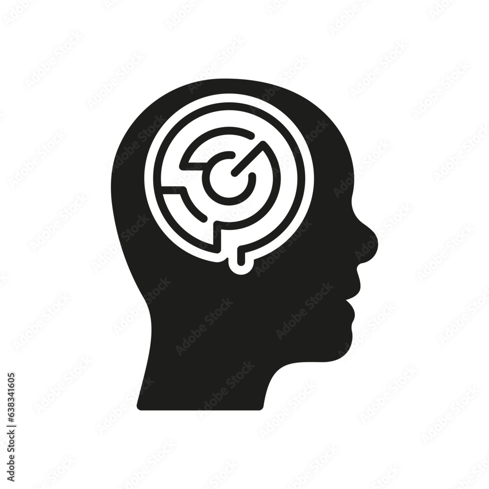Maze in Human Head, Logical Thinking Silhouette Icon. Mental Circle Labyrinth Glyph Pictogram. Psychology Solid Sign. Creative Intellectual Inner Process Symbol. Isolated Vector Illustration Maze in Human Head, Logical Thinking Silhouette Icon. Mental Circle Labyrinth Glyph Pictogram. Psychology Solid Sign. Creative Intellectual Inner Process Symbol. Isolated Vector Illustration