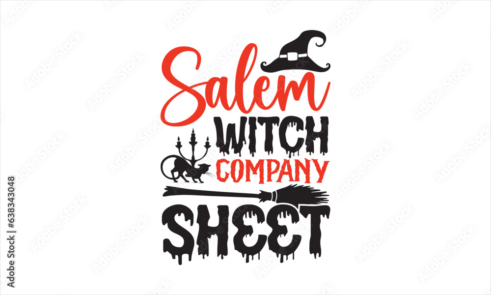 Naklejka premium Salem witch company sheet - Halloween SVG Design, Modern calligraphy, Vector illustration with hand drawn lettering, posters, banners, cards, mugs, Notebooks, white background.