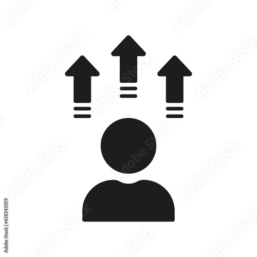 Career Grow Silhouette Icon. Person Growth Up, Progress in Business Glyph Pictogram. Promotion and Success Solid Sign. Development in Stock Market Symbol. Isolated Vector Illustration