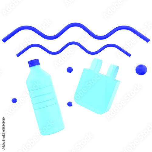 3D No Plastic Day Illustration with Transparent Background