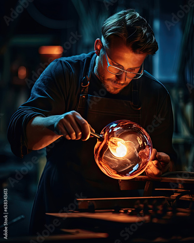 Glass worker working in the factory