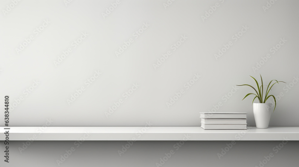 This is a universal minimalistic background that can be used for product presentations. White empty shelf on a light gray wall. This is a universal minimalistic background that can be used for product presentations. White empty shelf on a light gray wall.
